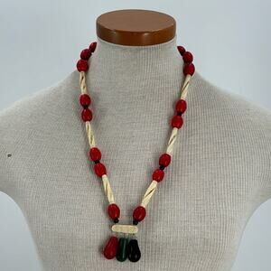 Vintage acrylic and bone tribal chunky colorful beaded 24 inch necklace